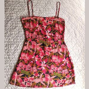 Tropical Floral Cotton Mini Dress 🌺  Hot Pink & Black 🌺 Size S